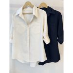 شومیز لینن کرم و مشکی