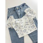 کراپ گلدار آبی