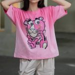 تیشرت باکسی پلنگ صورتی