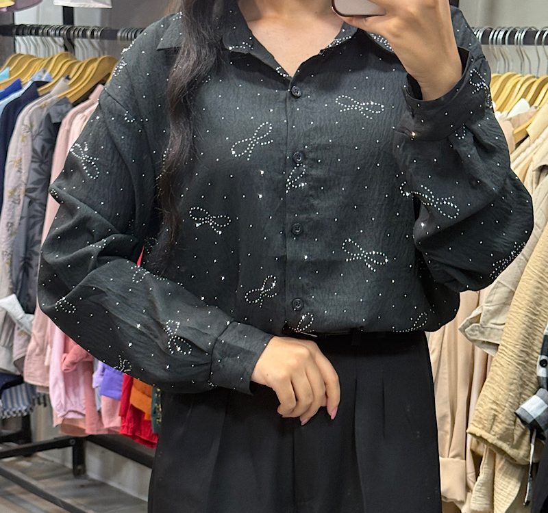 شومیز مشکی نگین پاپیون