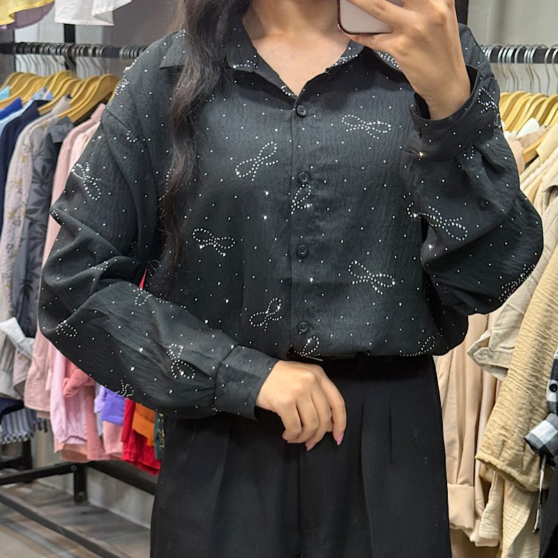 شومیز مشکی نگین پاپیون