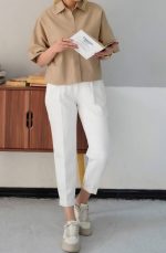 شومیز کراپ لینن باکسی - Image 3