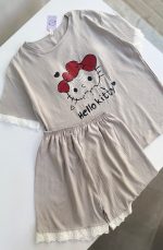ست تیشرت شلوارک طوسی kitty